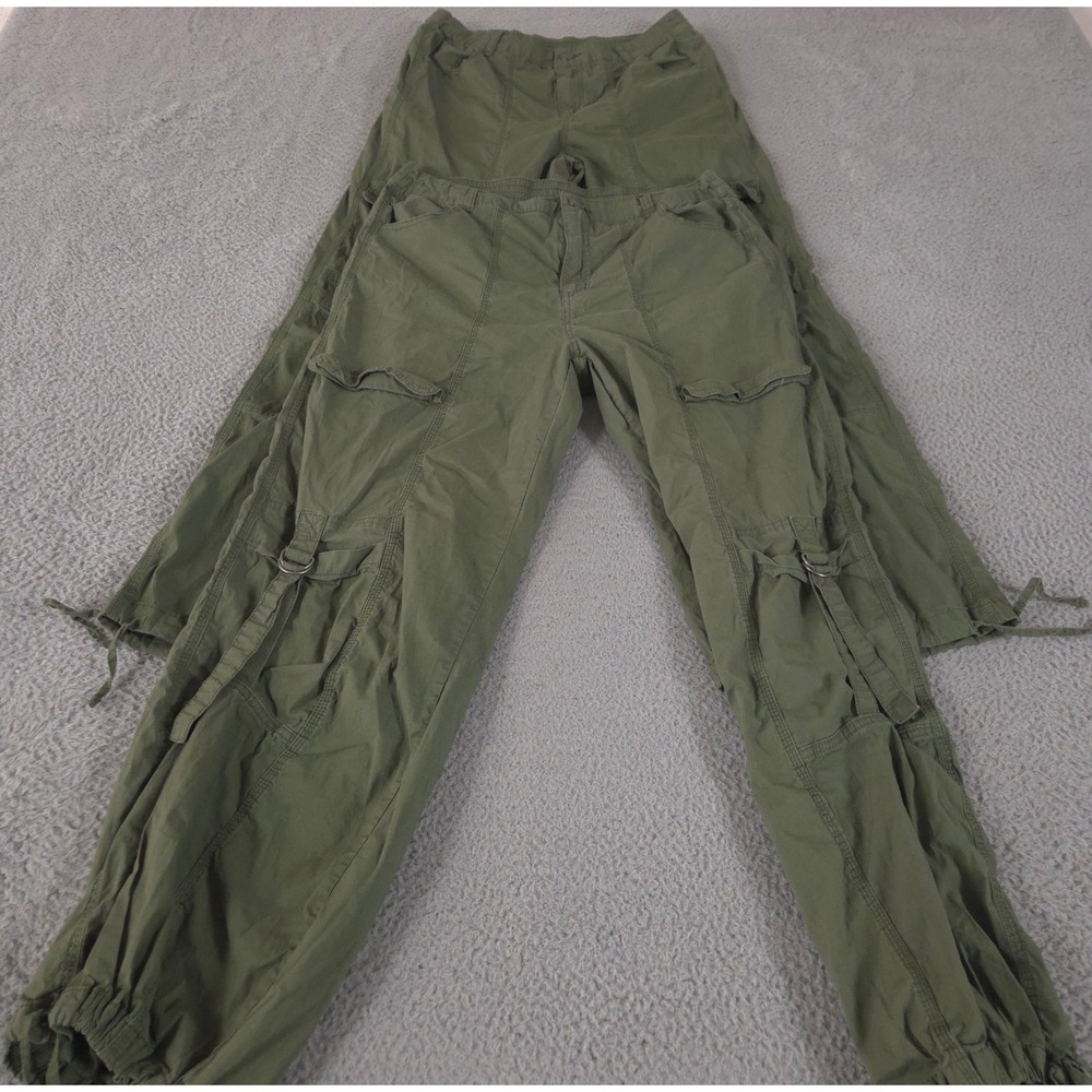 LOT OF 2 No Boundaries Pants Women S M Green Cargo Jogger Cotton Stretch Utility